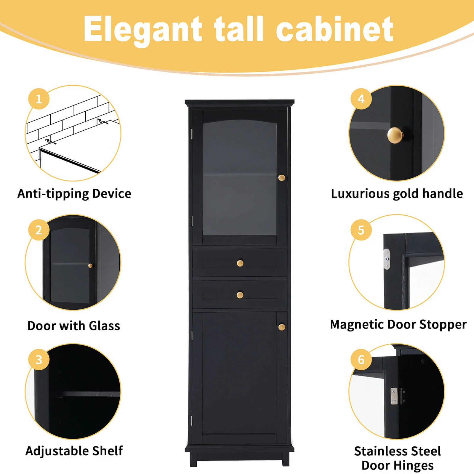 63" Tall Black Freestanding Linen Cabinet - Image 4