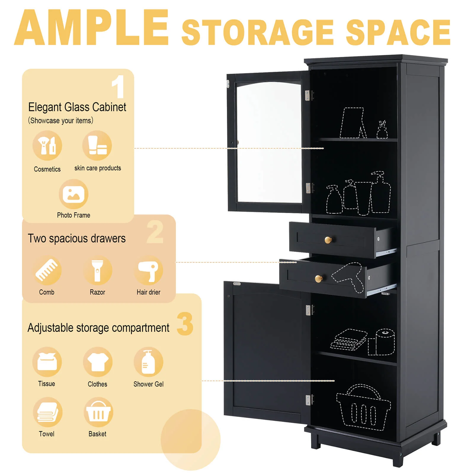 63" Tall Black Freestanding Linen Cabinet - Image 7