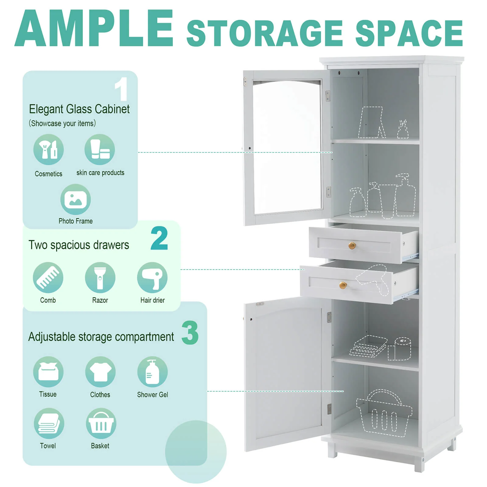 63" Tall White Freestanding Linen Cabinet - Image 5