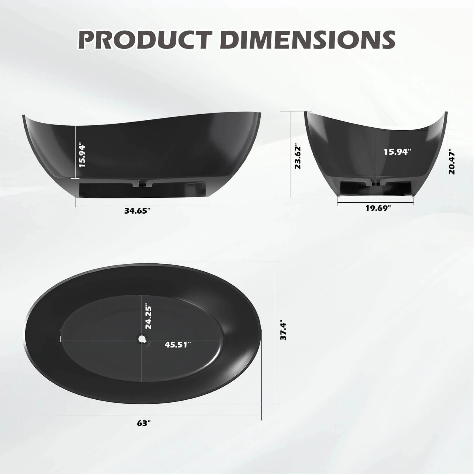 63" Freestanding Translucent Resin Bathtub, Wave Design Soaking Tub, Unique & Modern - Image 10
