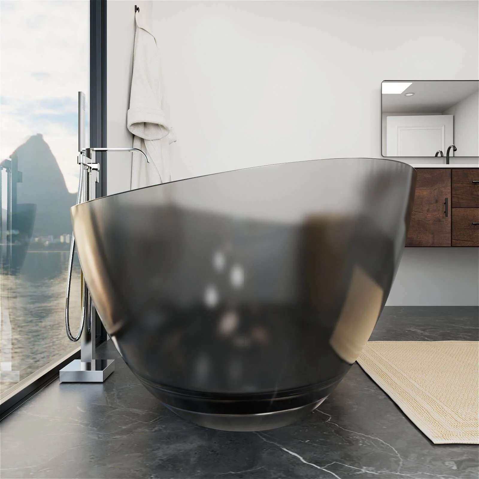 63" Freestanding Translucent Resin Bathtub, Wave Design Soaking Tub, Unique & Modern - Image 15