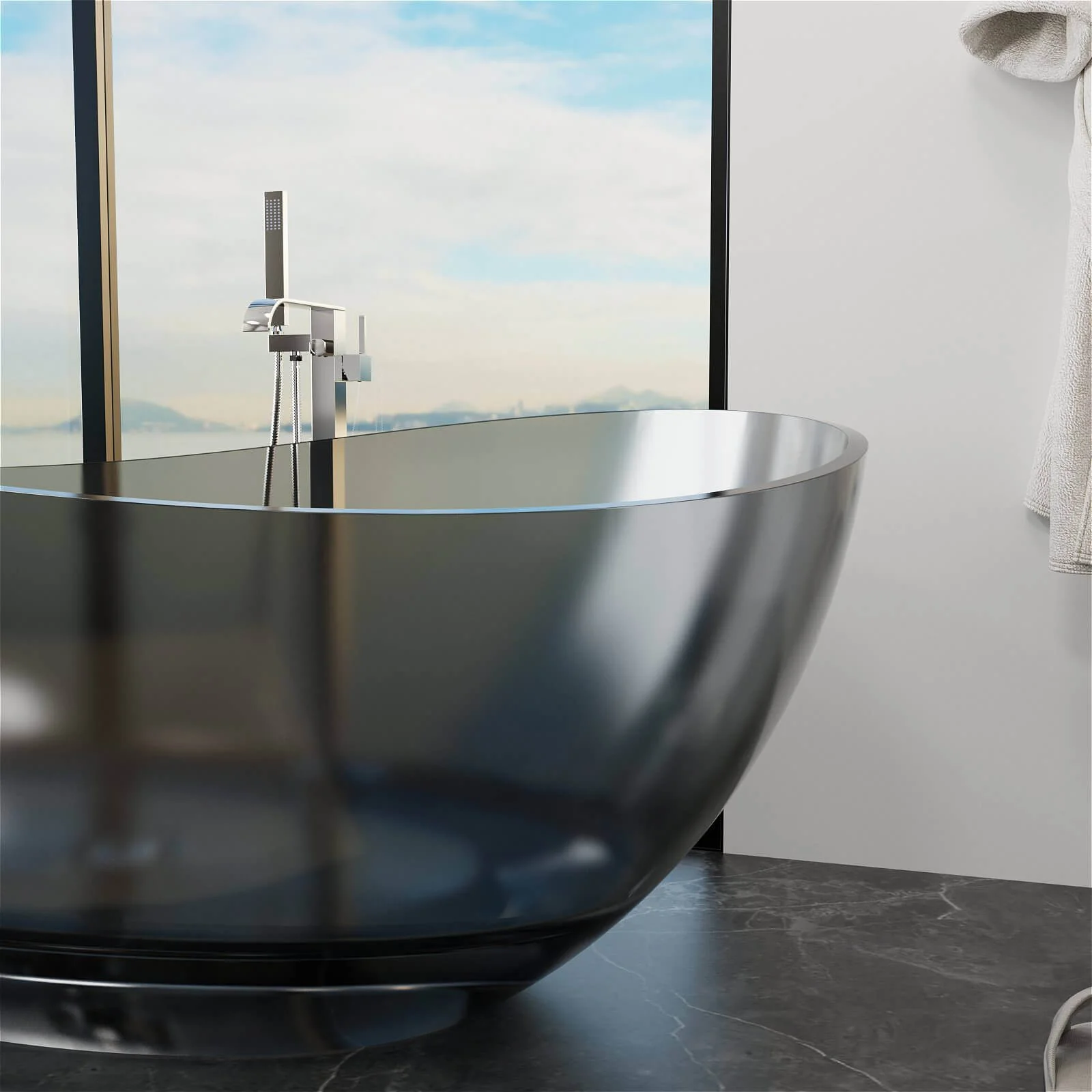 63" Freestanding Translucent Resin Bathtub, Wave Design Soaking Tub, Unique & Modern - Image 16
