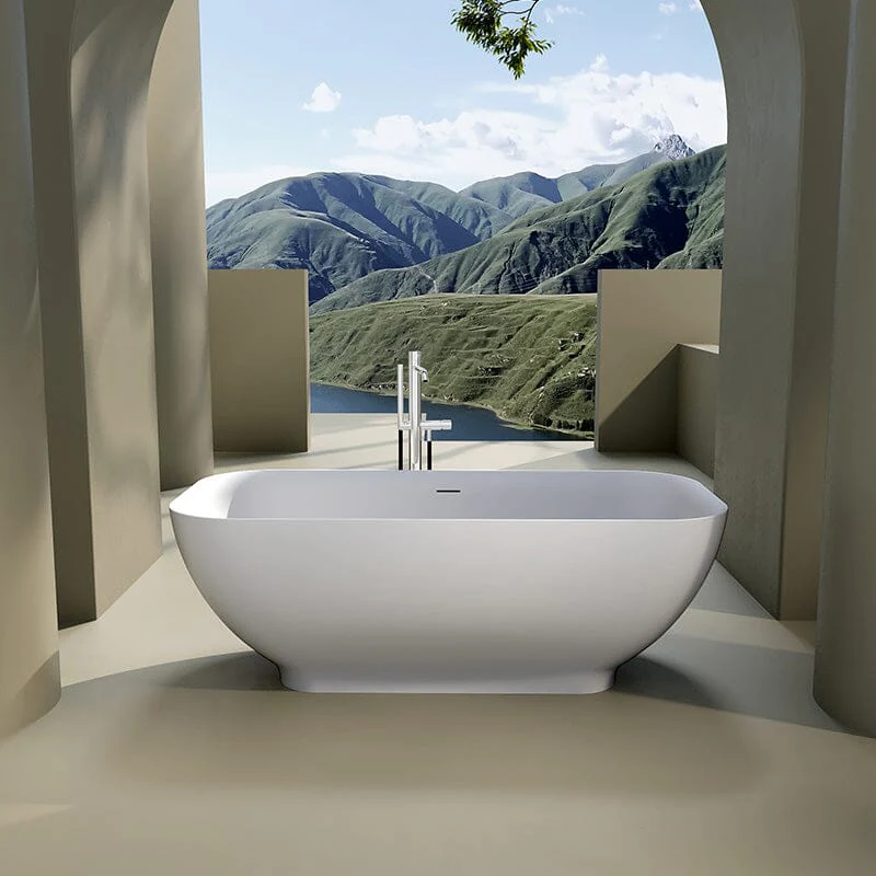 63'' Modern Freestanding Soaking Bathtub Solid Surface Stone Resin Rounded Rectangular