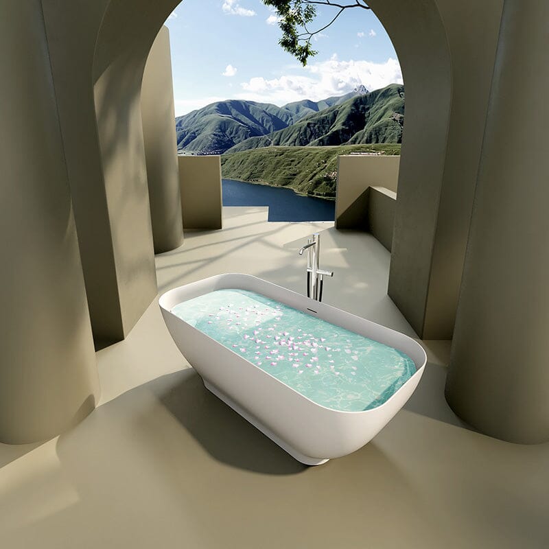 63'' Modern Freestanding Soaking Bathtub Solid Surface Stone Resin Rounded Rectangular - Image 3