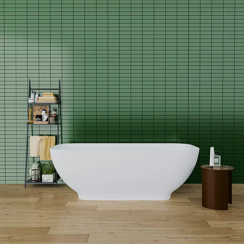 63'' Modern Freestanding Soaking Bathtub Solid Surface Stone Resin Rounded Rectangular - Image 4