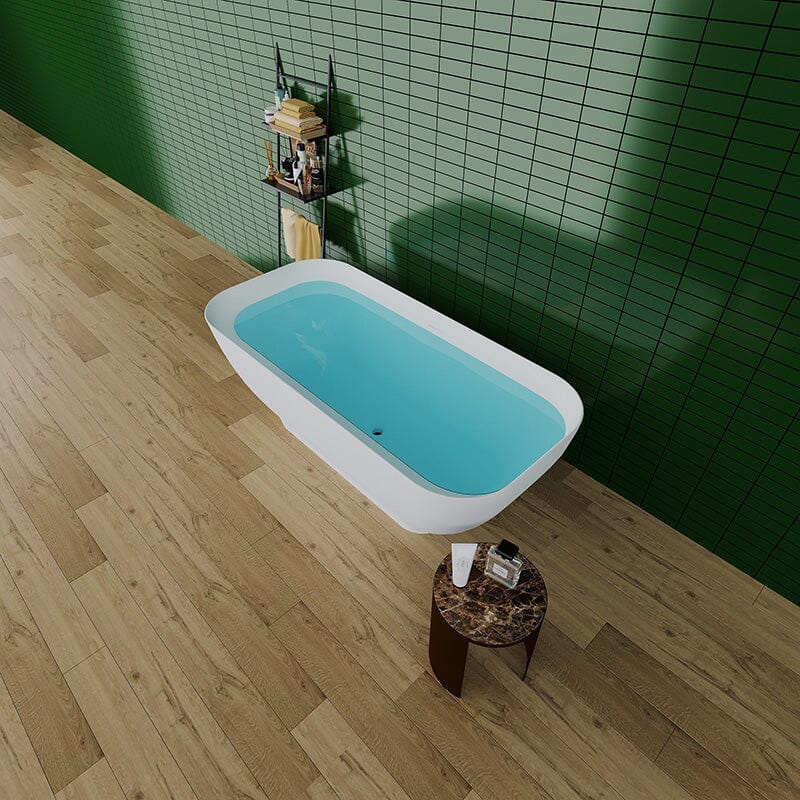 63'' Modern Freestanding Soaking Bathtub Solid Surface Stone Resin Rounded Rectangular - Image 5