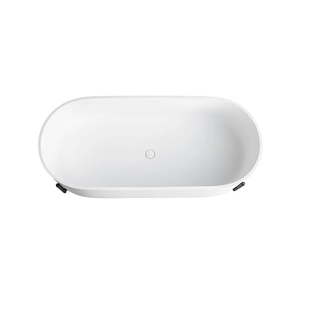 63'' Solid Surface Stone Resin Bathtub Oval Shaped Freestanding Soaking Tub with Support Frame - Image 7