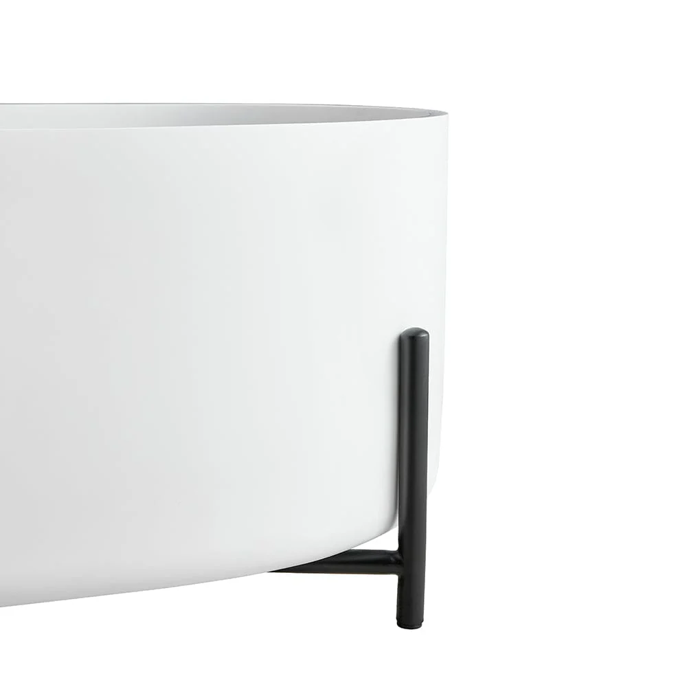 63'' Solid Surface Stone Resin Bathtub Oval Shaped Freestanding Soaking Tub with Support Frame - Image 9