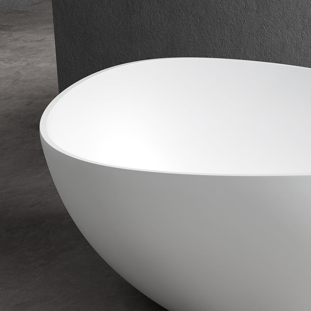 63" Solid Surface Stone Resin Freestanding Soaking Bathtub Wave-shaped - Image 11