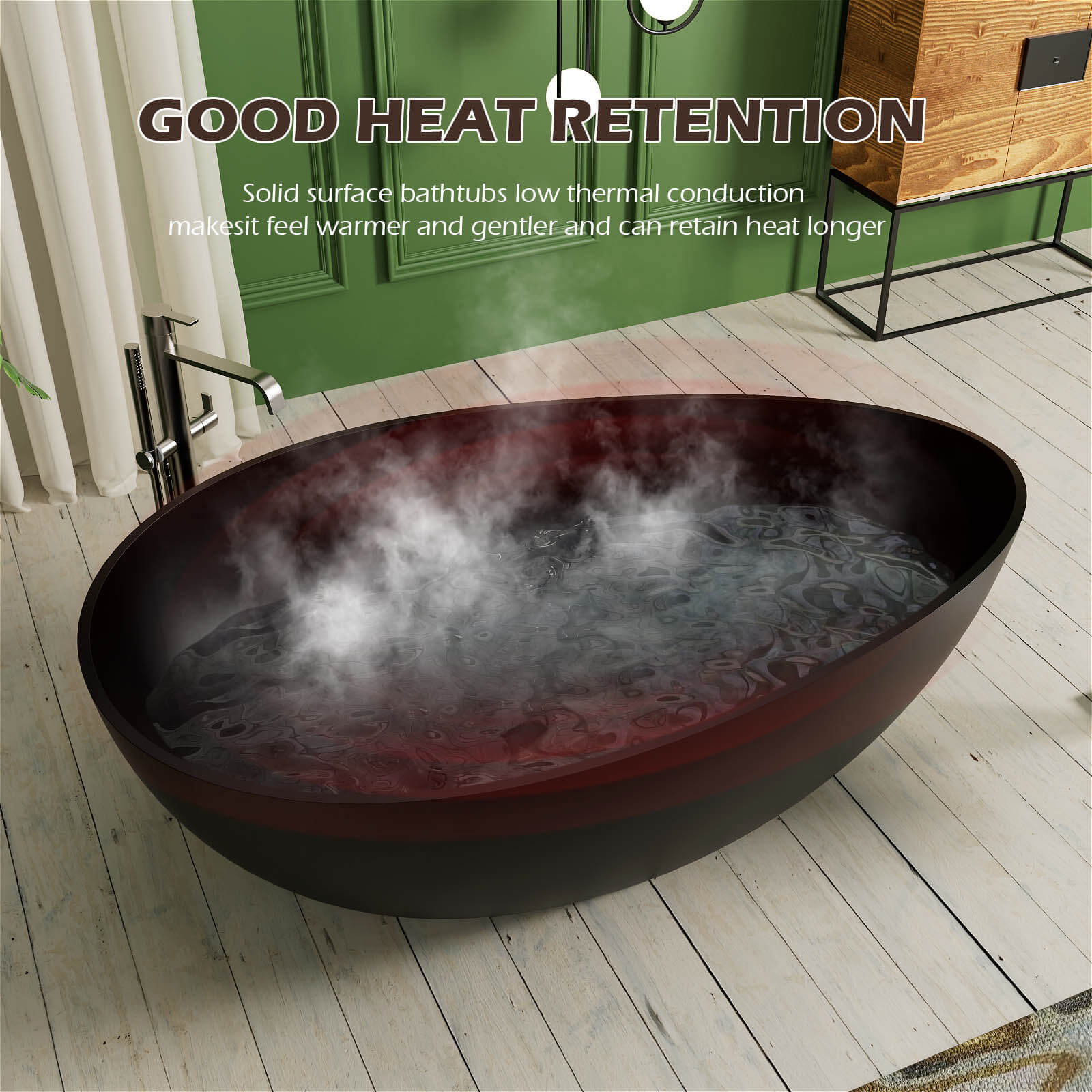 63" Wave Shaped Freestanding Stone Resin Soaking Bathtub - Image 12