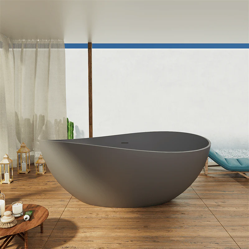 63" Wave Shaped Freestanding Stone Resin Soaking Bathtub - Image 14