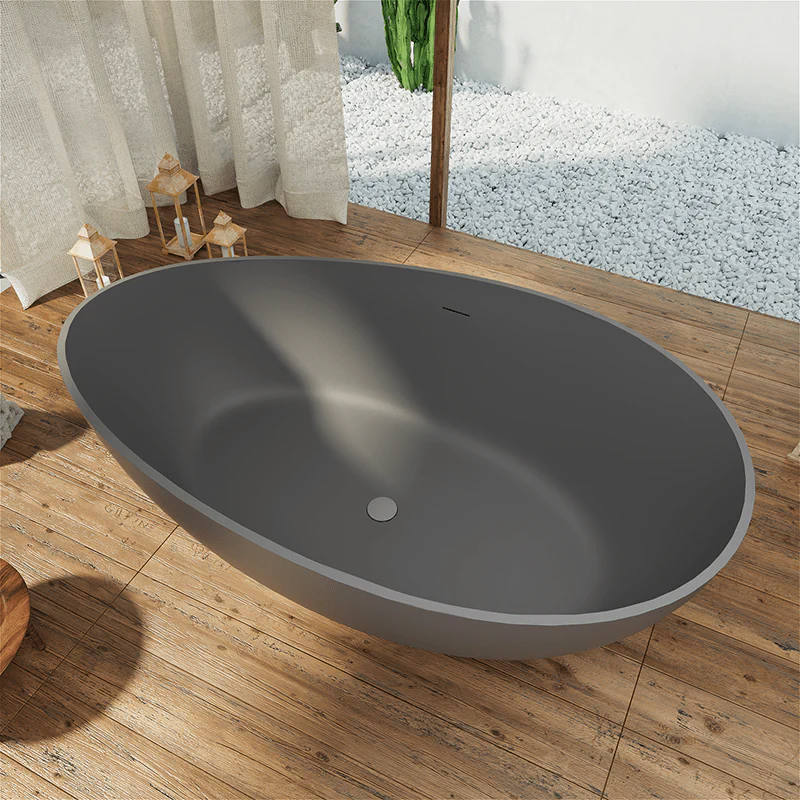 63" Wave Shaped Freestanding Stone Resin Soaking Bathtub - Image 15