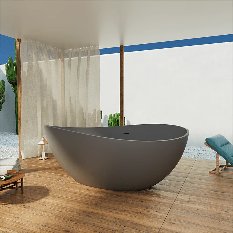 63" Wave Shaped Freestanding Stone Resin Soaking Bathtub - Image 16