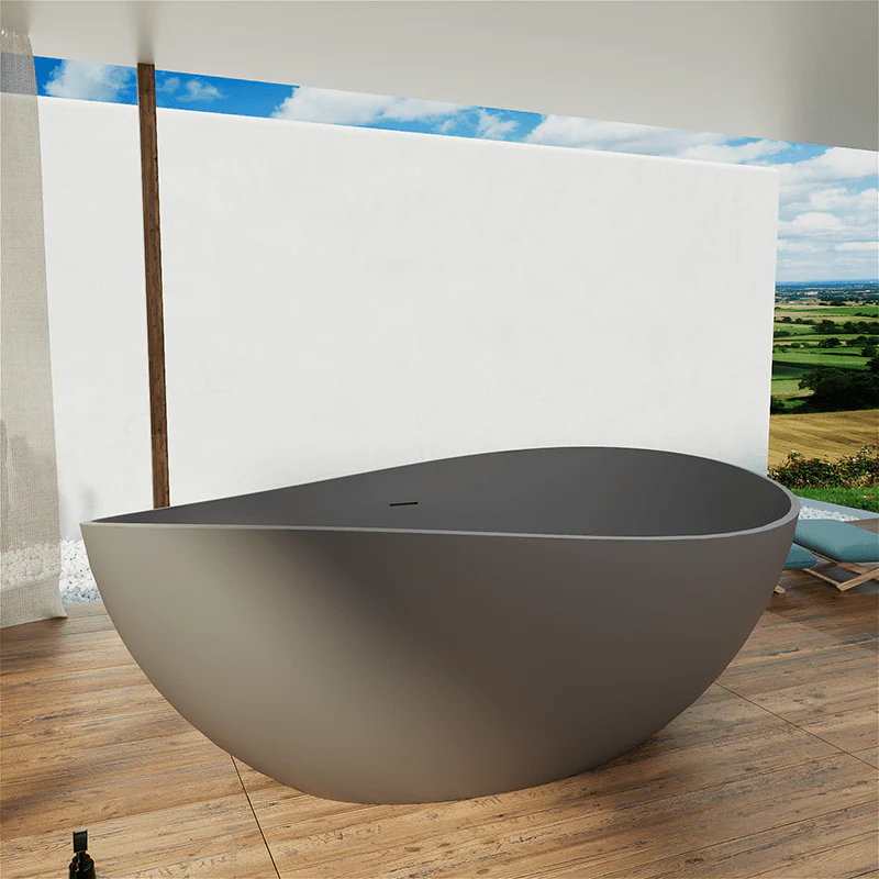 63" Wave Shaped Freestanding Stone Resin Soaking Bathtub - Image 17