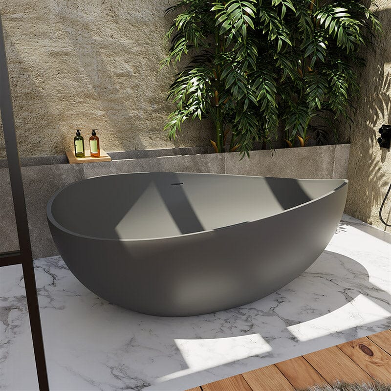 63" Wave Shaped Freestanding Stone Resin Soaking Bathtub - Image 18