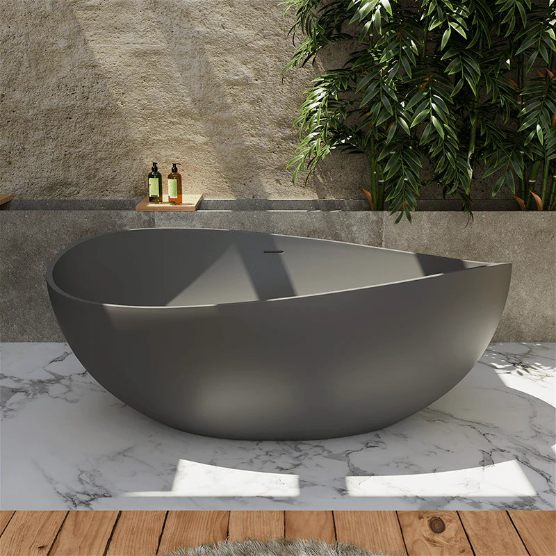 63" Wave Shaped Freestanding Stone Resin Soaking Bathtub - Image 19