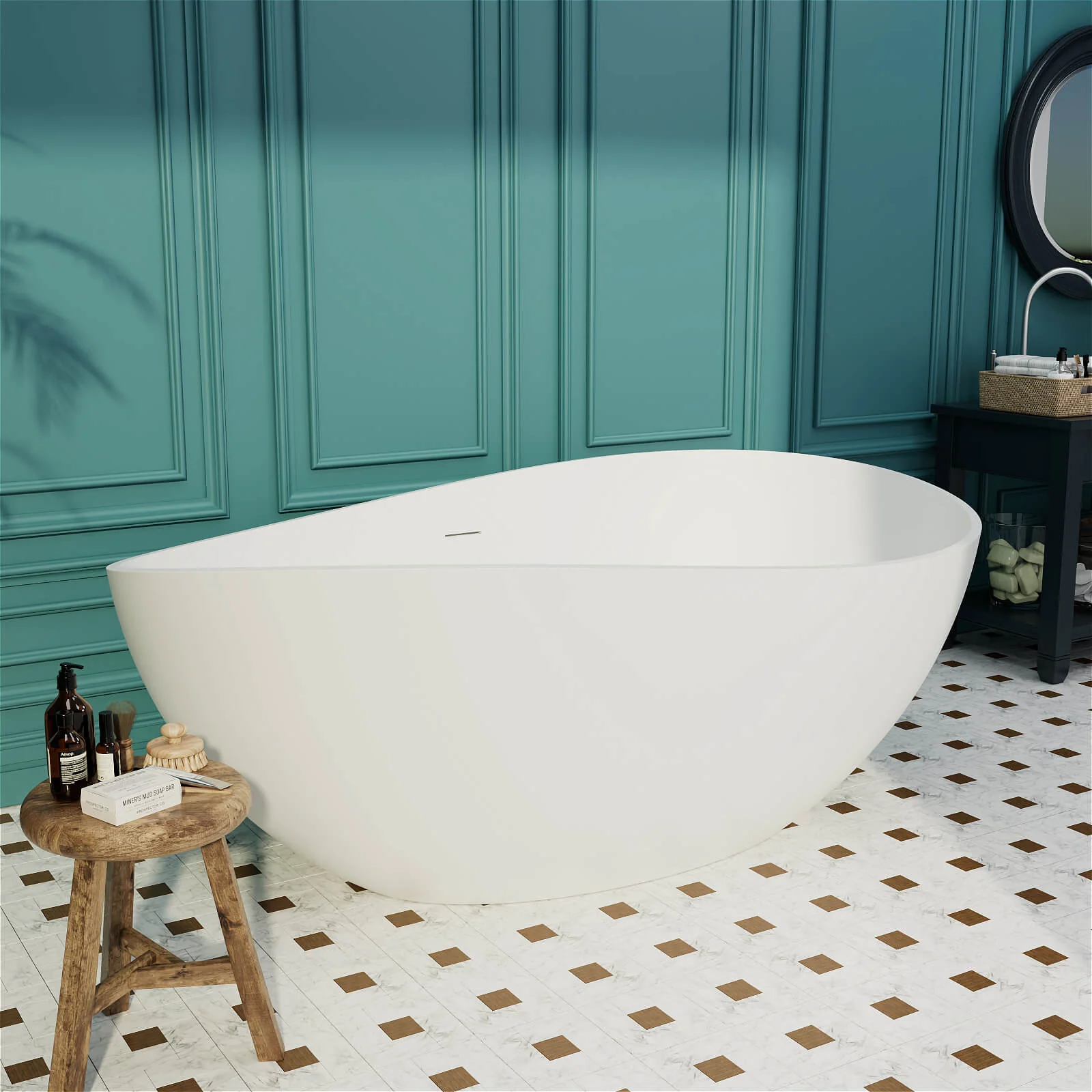 63" Wave Shaped Freestanding Stone Resin Soaking Bathtub - Image 26