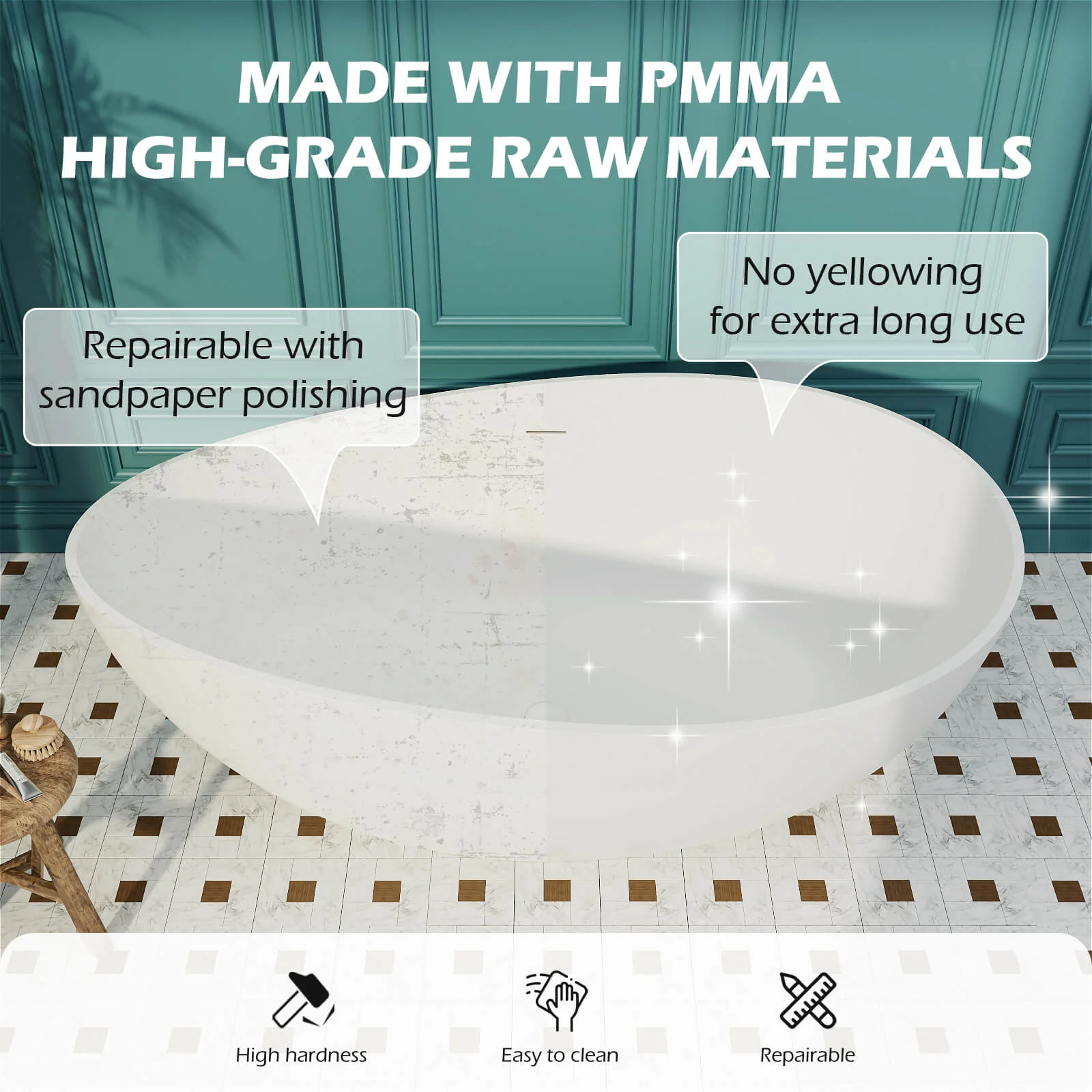 63" Wave Shaped Freestanding Stone Resin Soaking Bathtub - Image 29