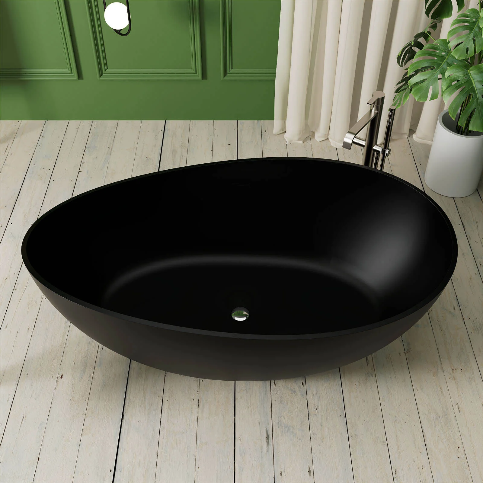 63" Wave Shaped Freestanding Stone Resin Soaking Bathtub - Image 3