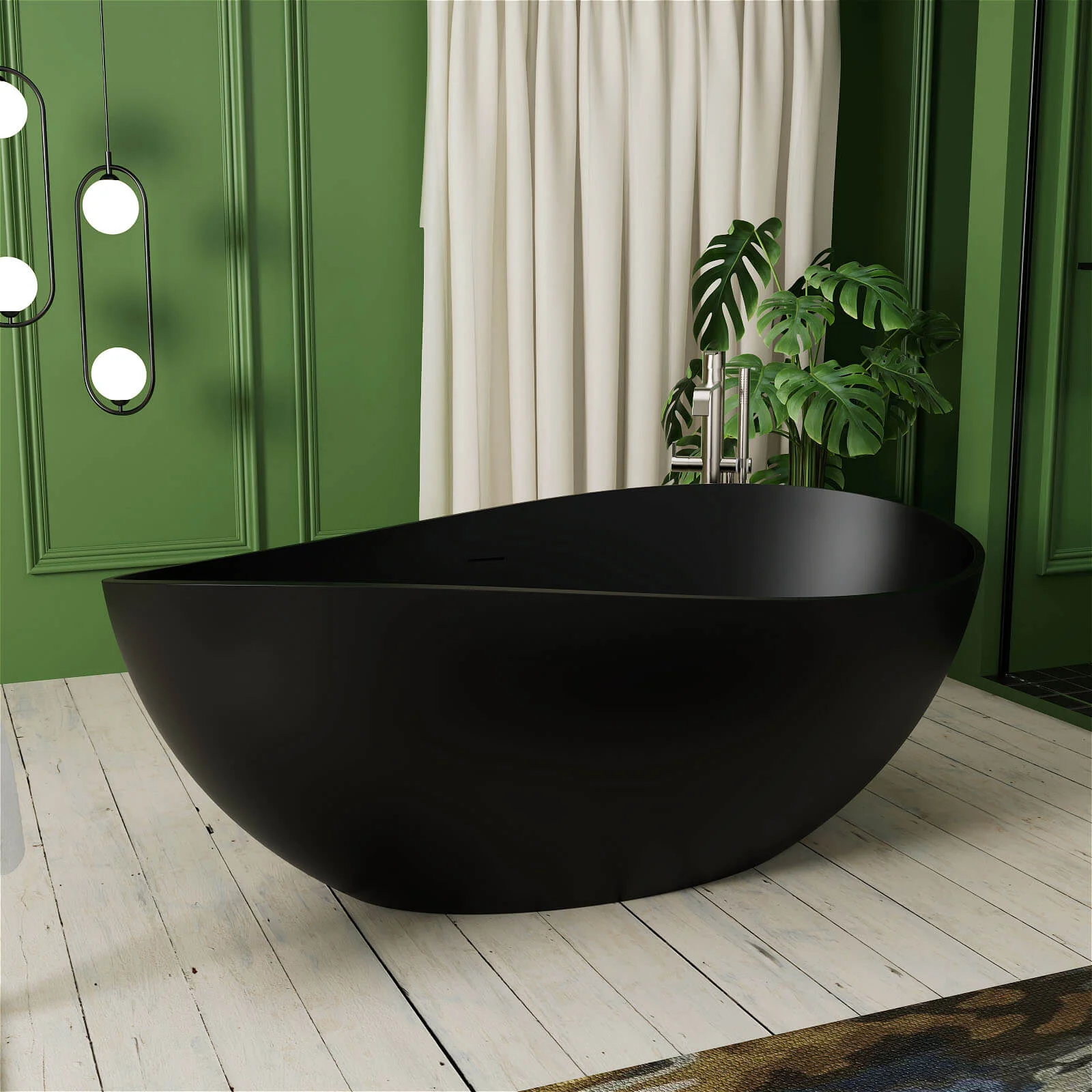 63" Wave Shaped Freestanding Stone Resin Soaking Bathtub - Image 4