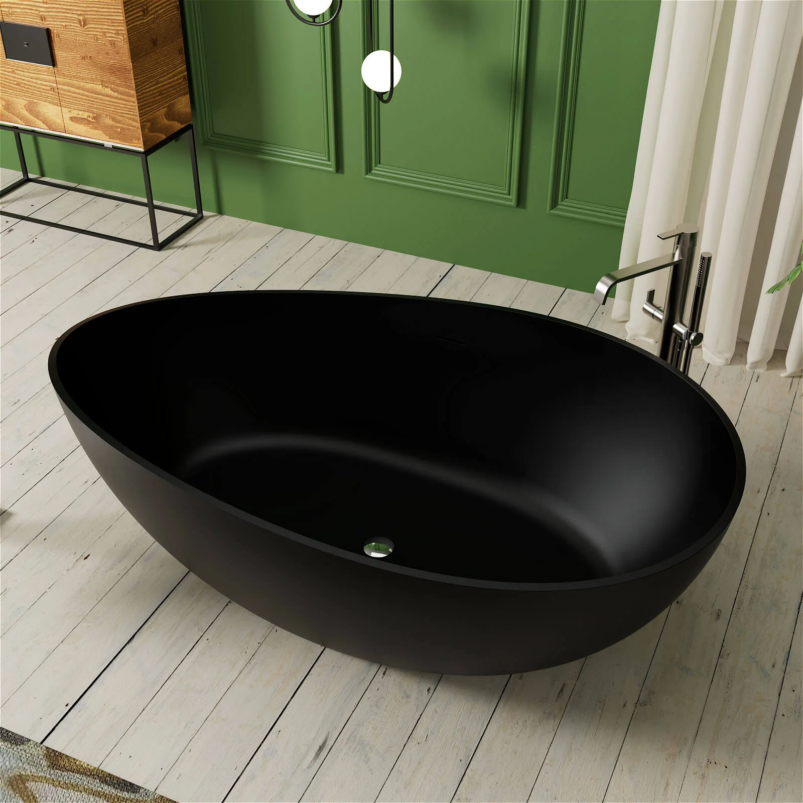 63" Wave Shaped Freestanding Stone Resin Soaking Bathtub - Image 5