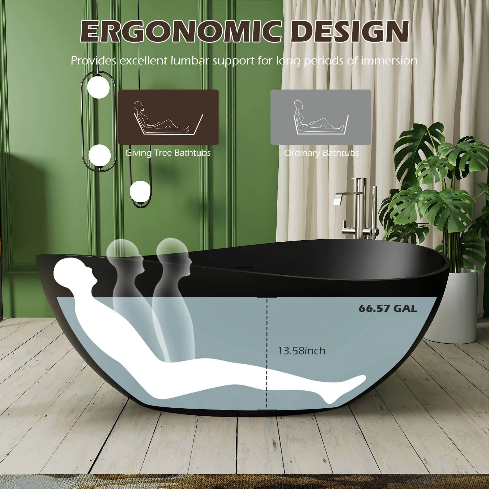63" Wave Shaped Freestanding Stone Resin Soaking Bathtub - Image 8