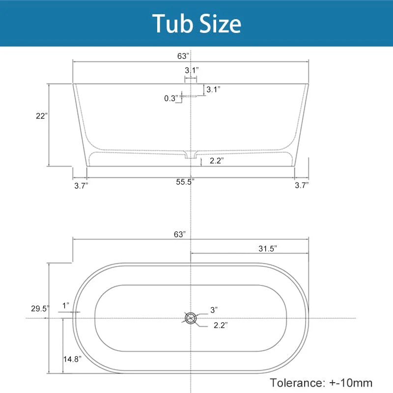 63" Solid Surface Stone Resin Oval-shaped Matte White Freestanding Soaking Bathtub with Overflow - Image 11