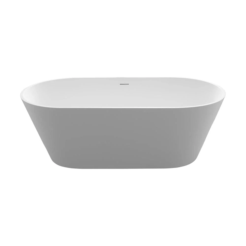 63" Solid Surface Stone Resin Oval-shaped Matte White Freestanding Soaking Bathtub with Overflow - Image 22