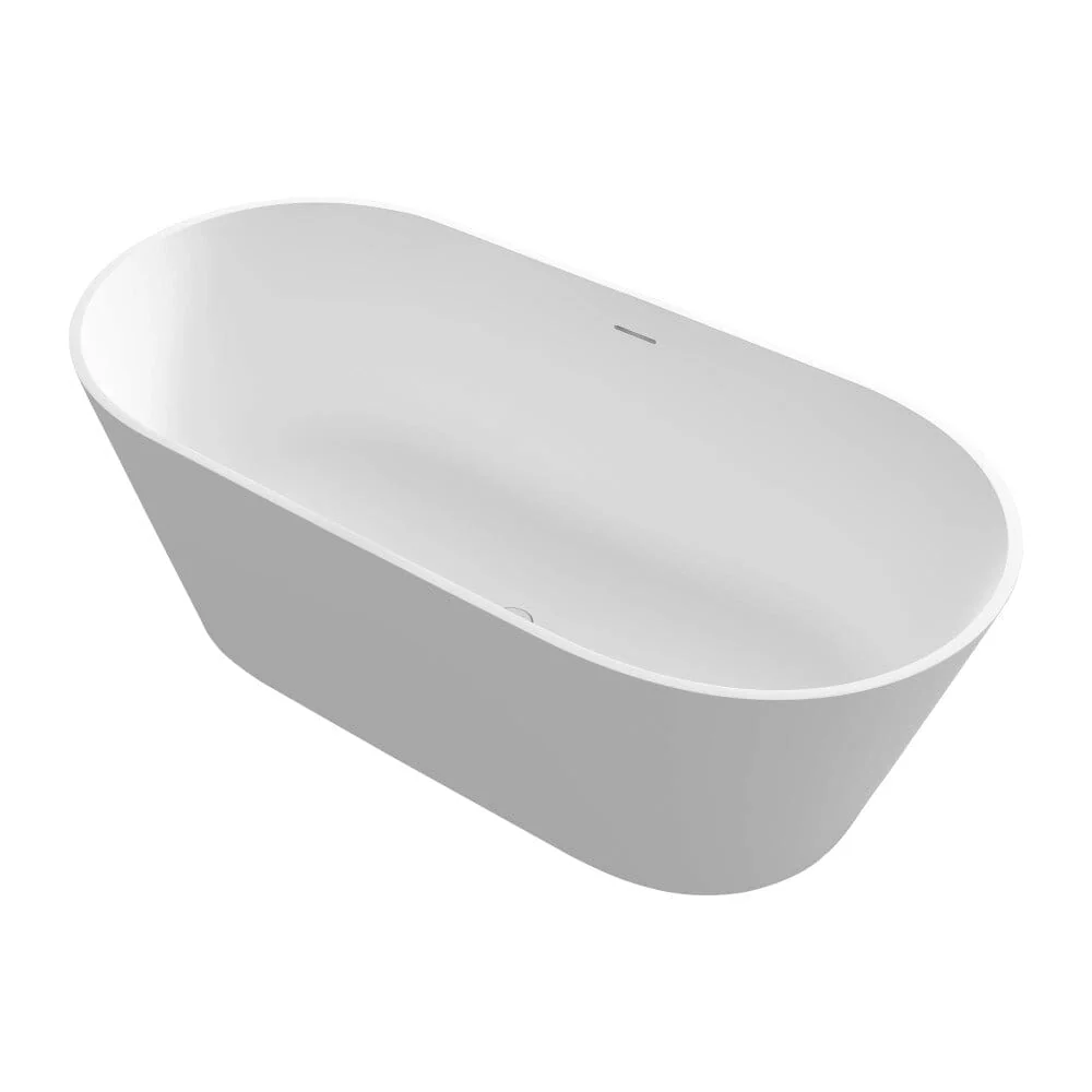 63" Solid Surface Stone Resin Oval-shaped Matte White Freestanding Soaking Bathtub with Overflow - Image 24