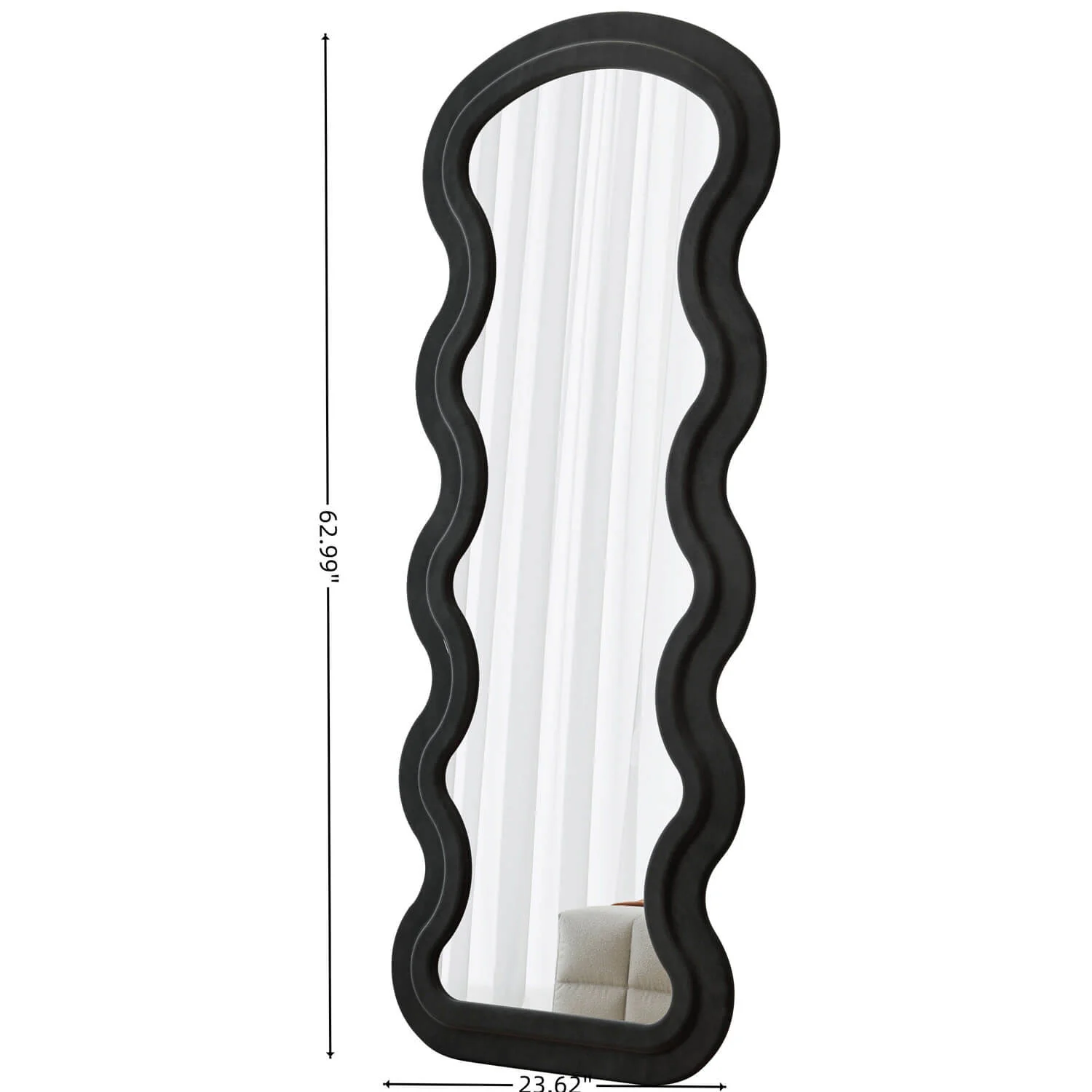 63"x24" Black Flannel Wavy Full Length Floor Mirror, Stand or Hang, Shatterproof Glass - Image 4