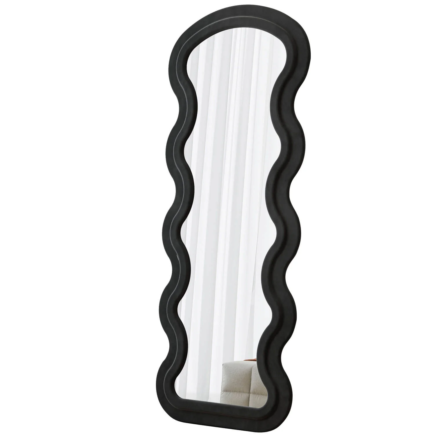 63"x24" Black Flannel Wavy Full Length Floor Mirror, Stand or Hang, Shatterproof Glass - Image 5