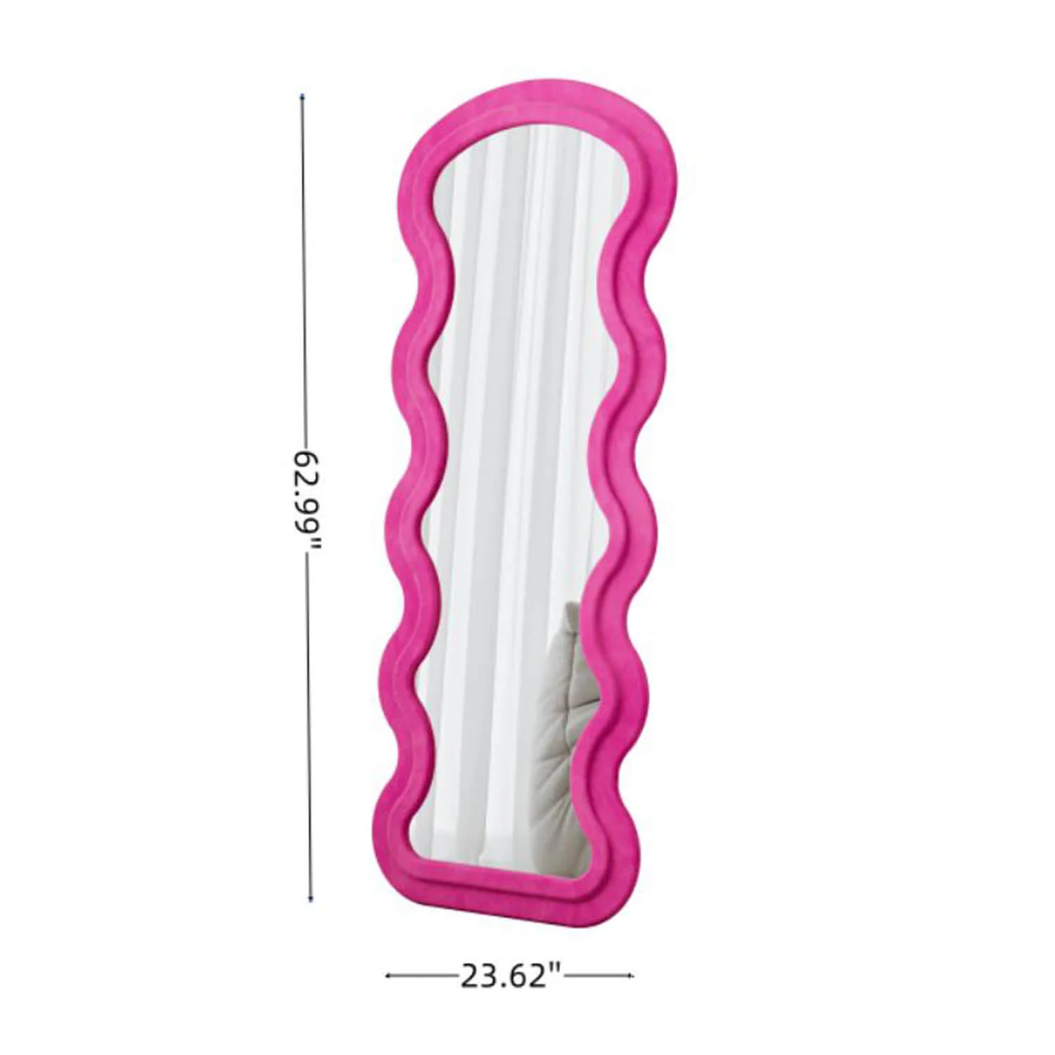63"x24" Rose Full Length Wavy Floor Mirror with Stand & Flannel Frame, Shatterproof - Image 6