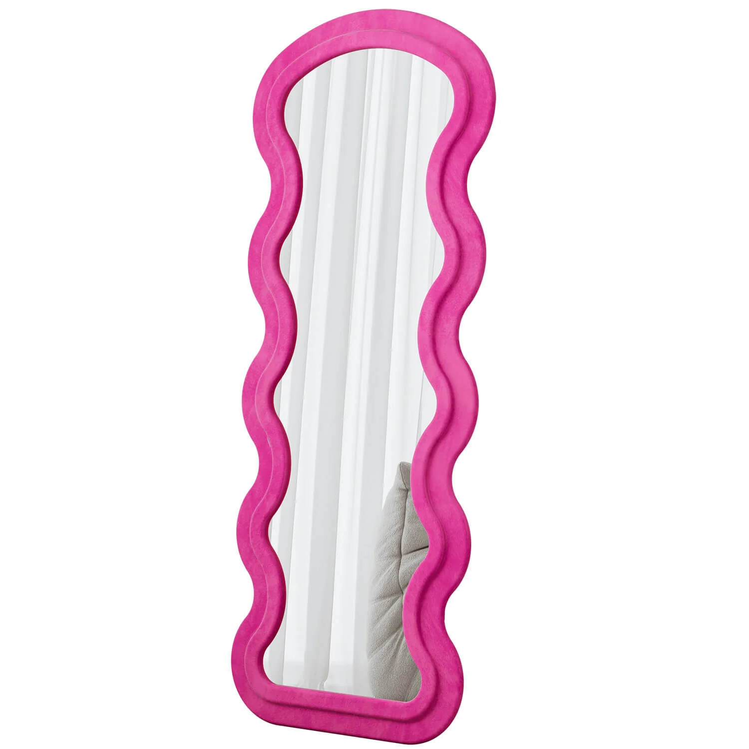 63"x24" Rose Full Length Wavy Floor Mirror with Stand & Flannel Frame, Shatterproof - Image 7