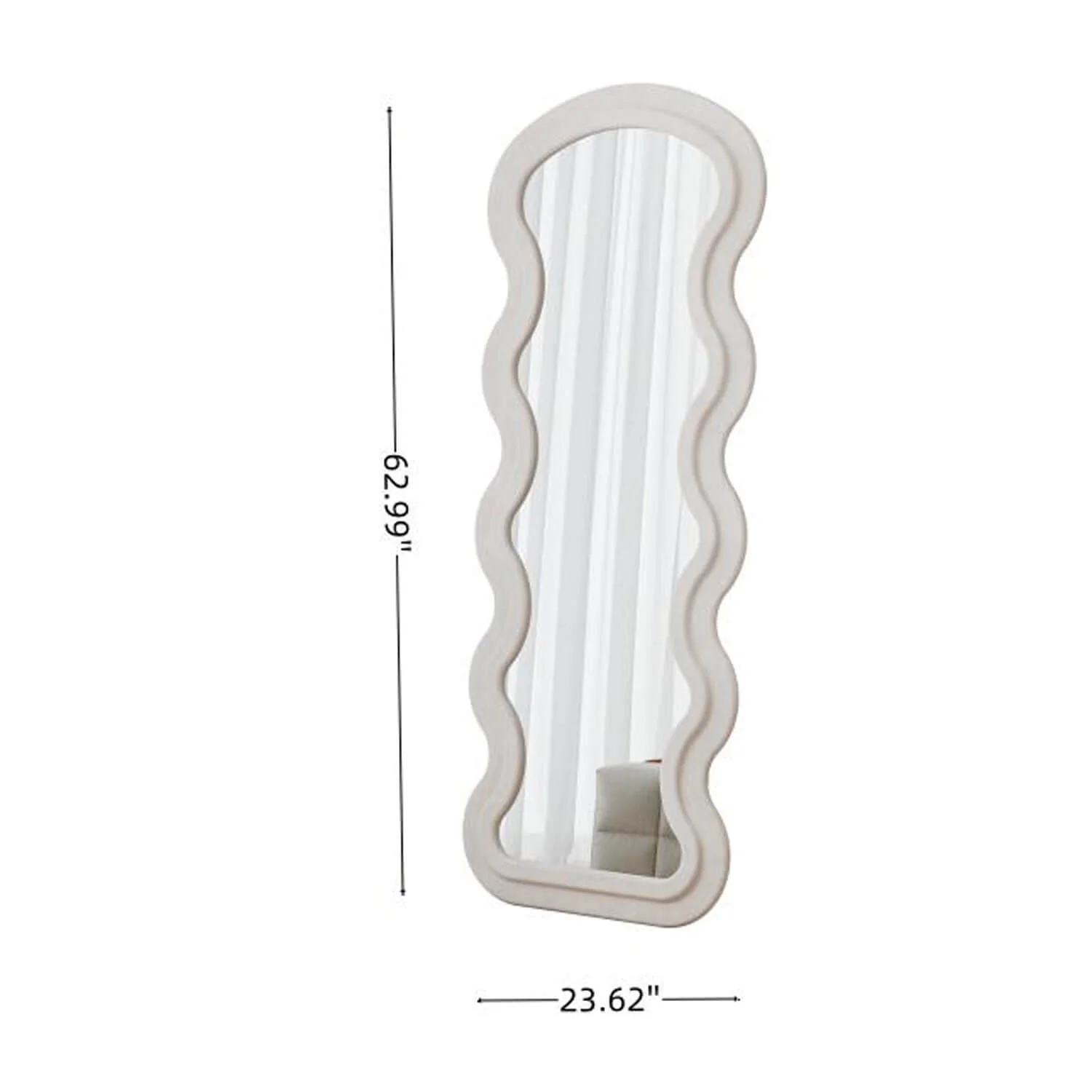 63"x24" White Flannel Wavy Full Length Floor Mirror, Stand or Hang, Shatterproof Glass - Image 6