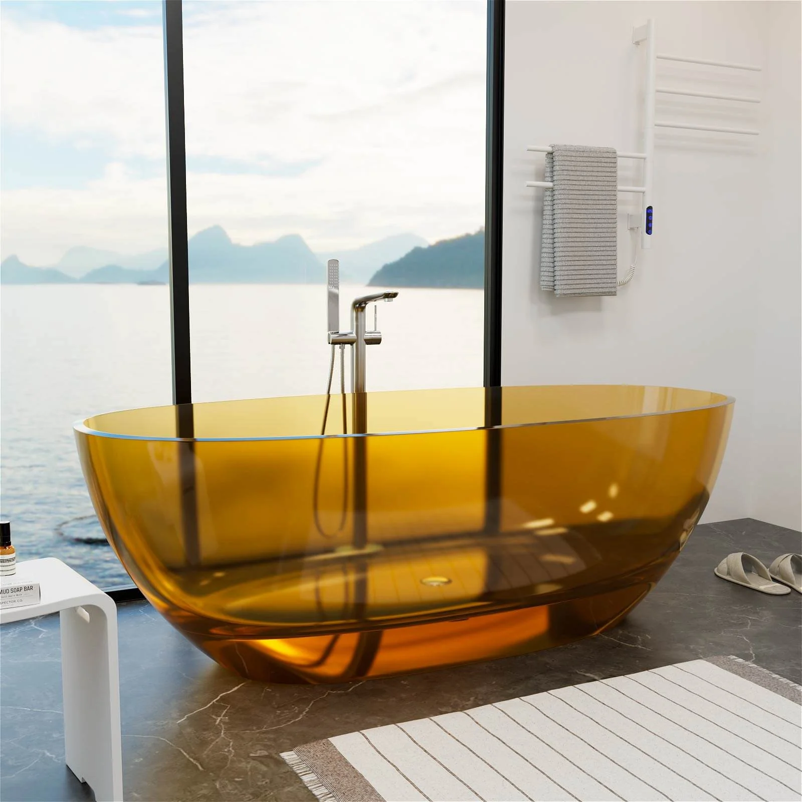 65" Orange Transparent Freestanding Resin Bathtub - Image 11
