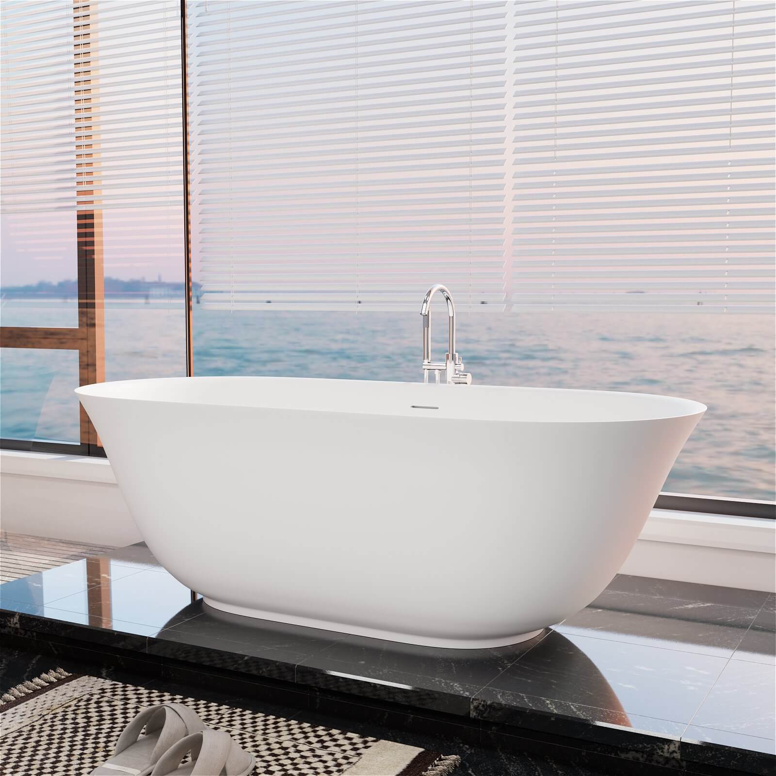 65" Silky Reclining Solid Surface Freestanding Bathtub - Image 2
