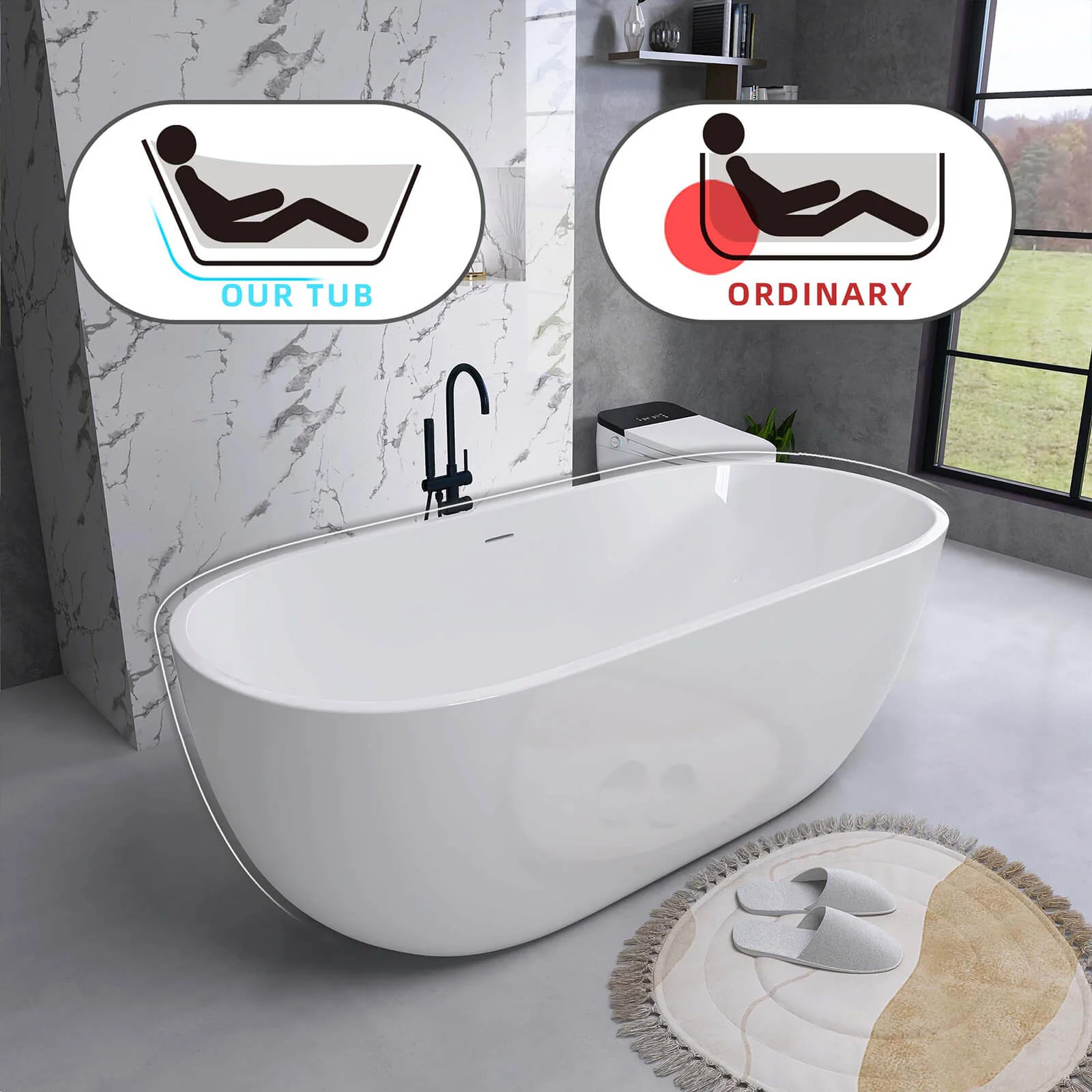65" 5-Layer Insulated Acrylic Bathtub - Image 5