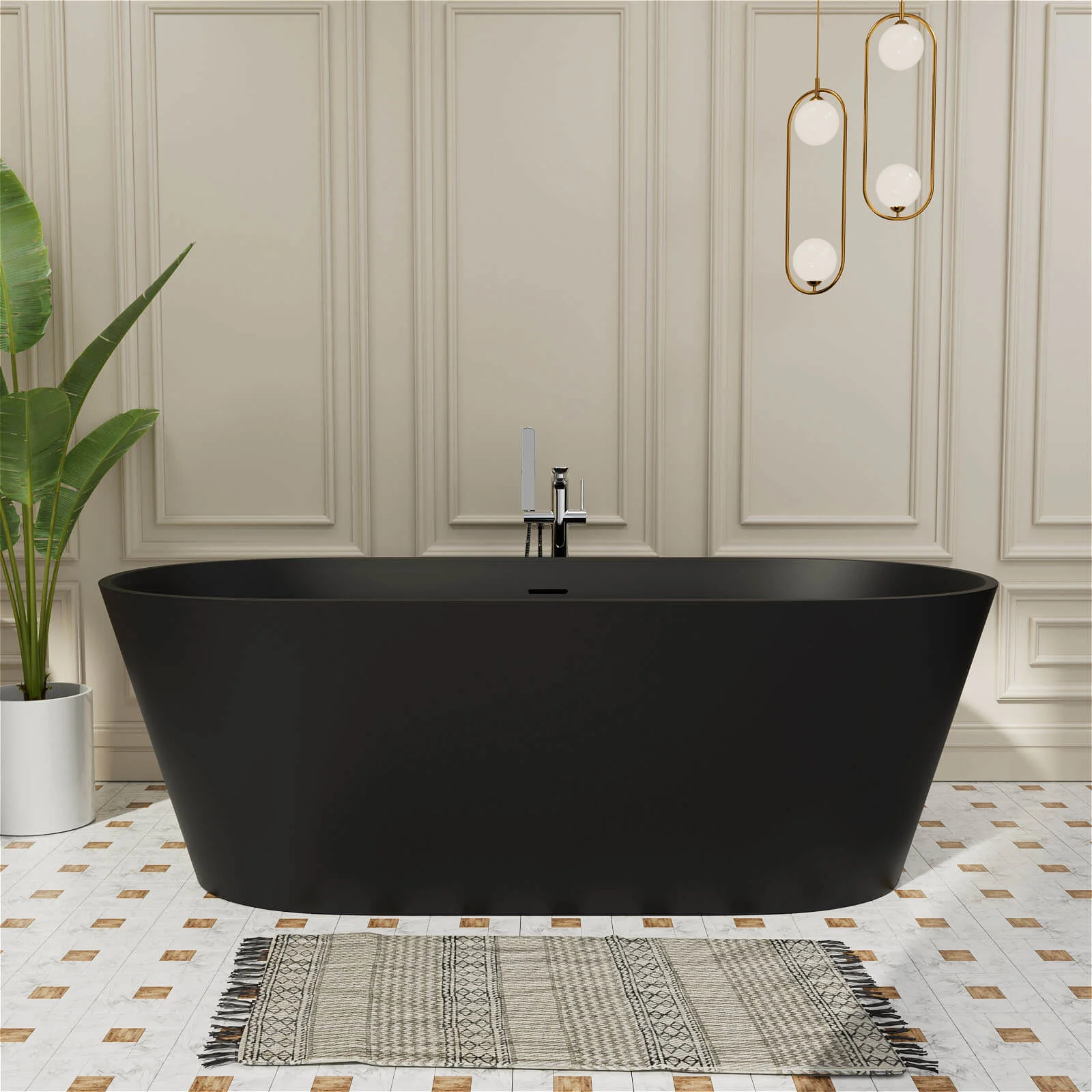65" Stone Resin Bathtub Oval-shaped Solid Surface Stand Alone Tub with Pop-up Drain - Image 14