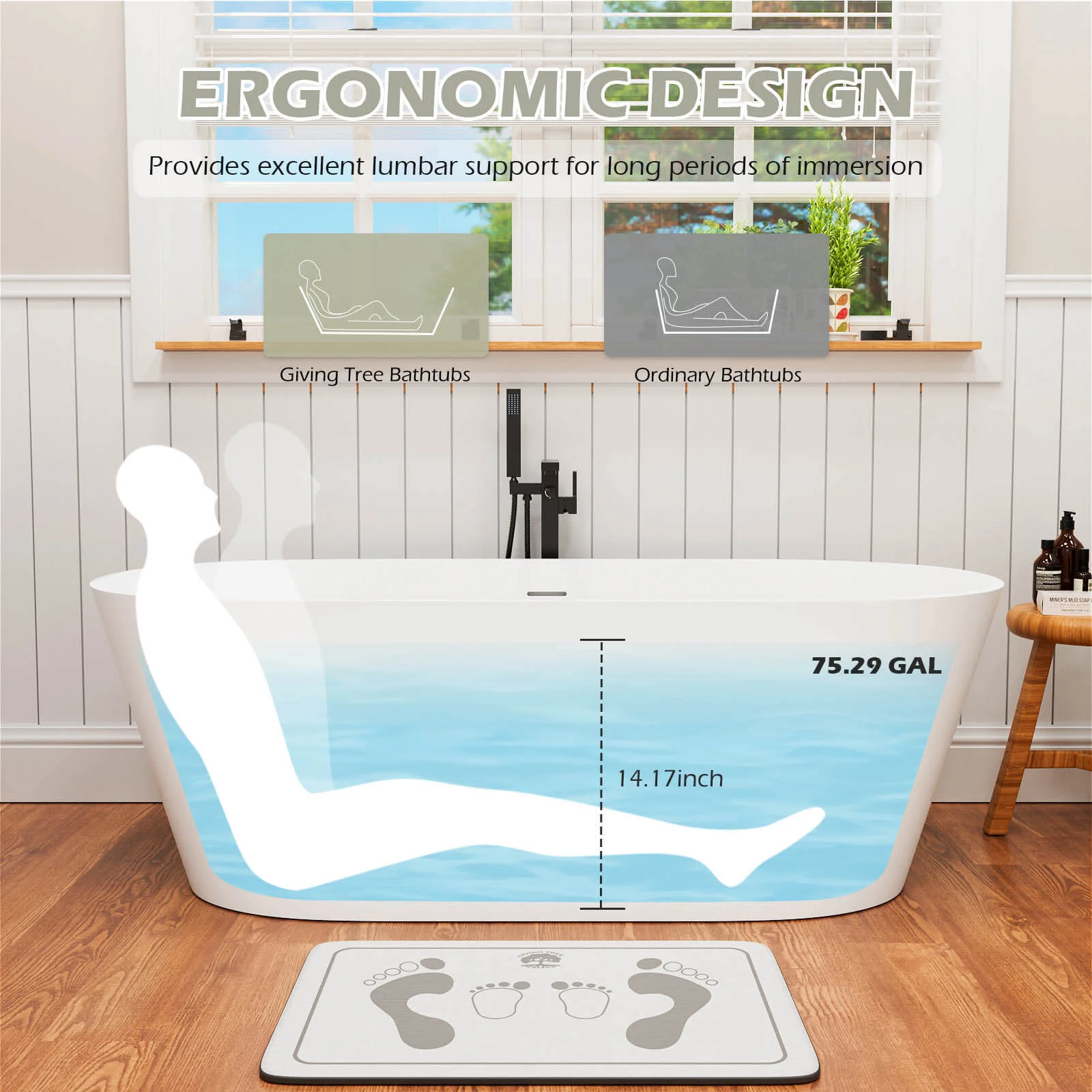 65" Stone Resin Bathtub Oval-shaped Solid Surface Stand Alone Tub with Pop-up Drain - Image 8
