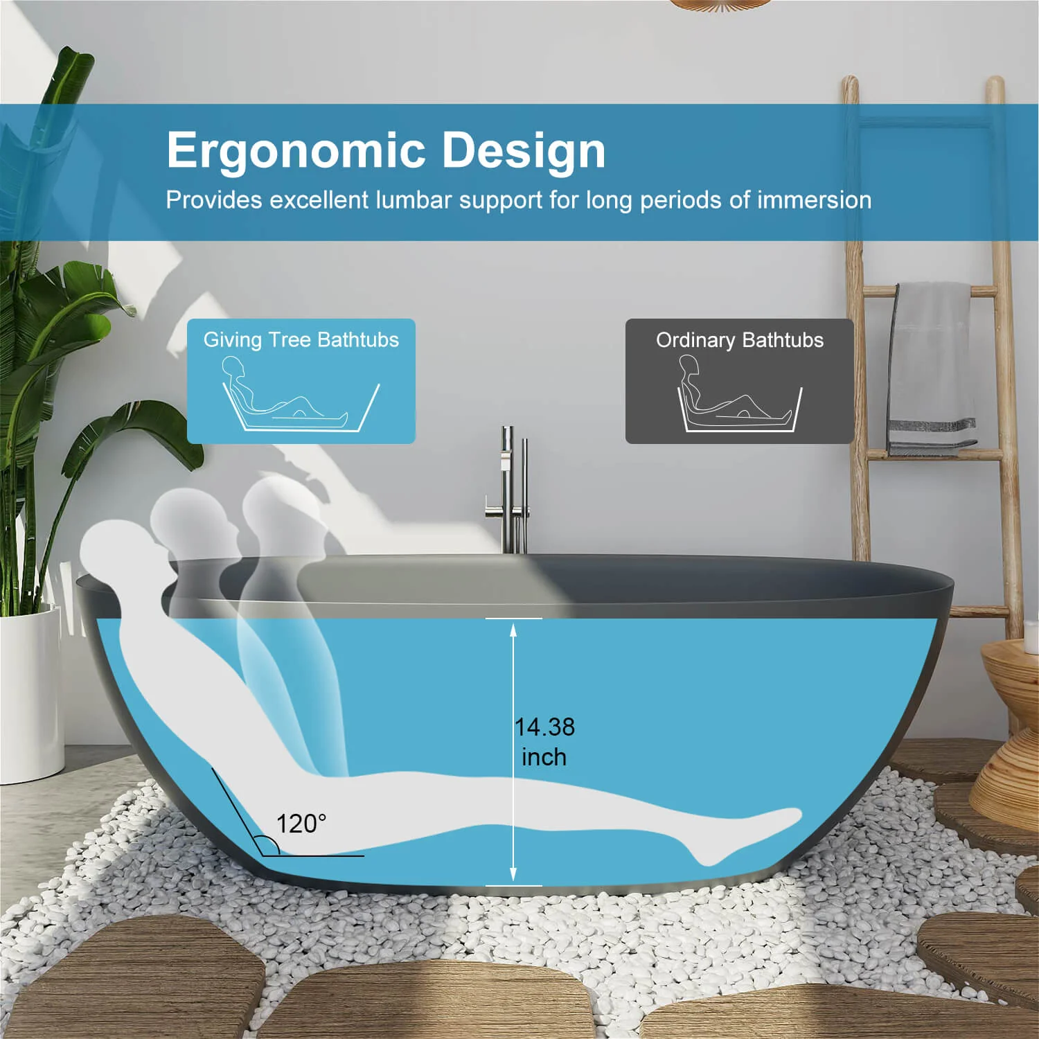 65" Solid Surface Stone Resin Modern Oval Shaped Freestanding Soaking Bathtub with Overflow - Image 36