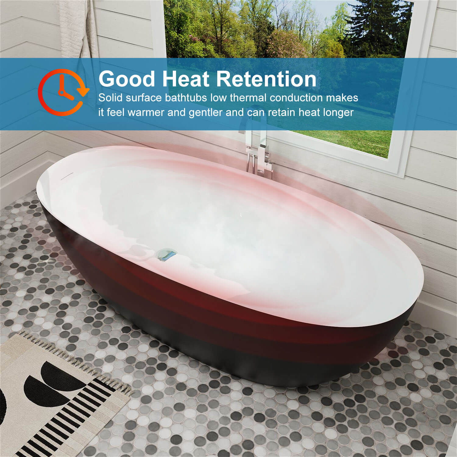 65" Solid Surface Stone Resin Modern Oval Shaped Freestanding Soaking Bathtub with Overflow - Image 48