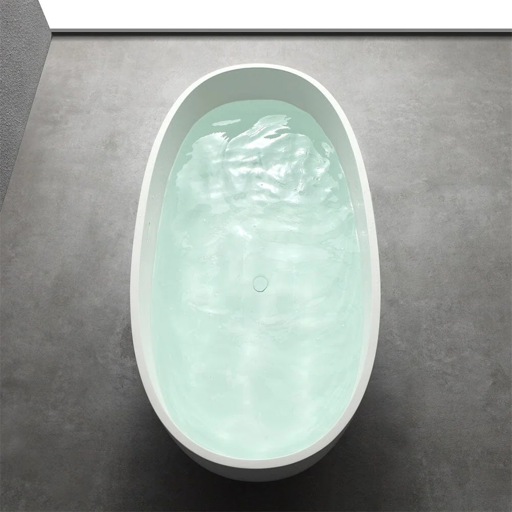 65" Solid Surface Stone Resin Oval-shaped Freestanding Soaking Bathtub with Overflow - Image 15