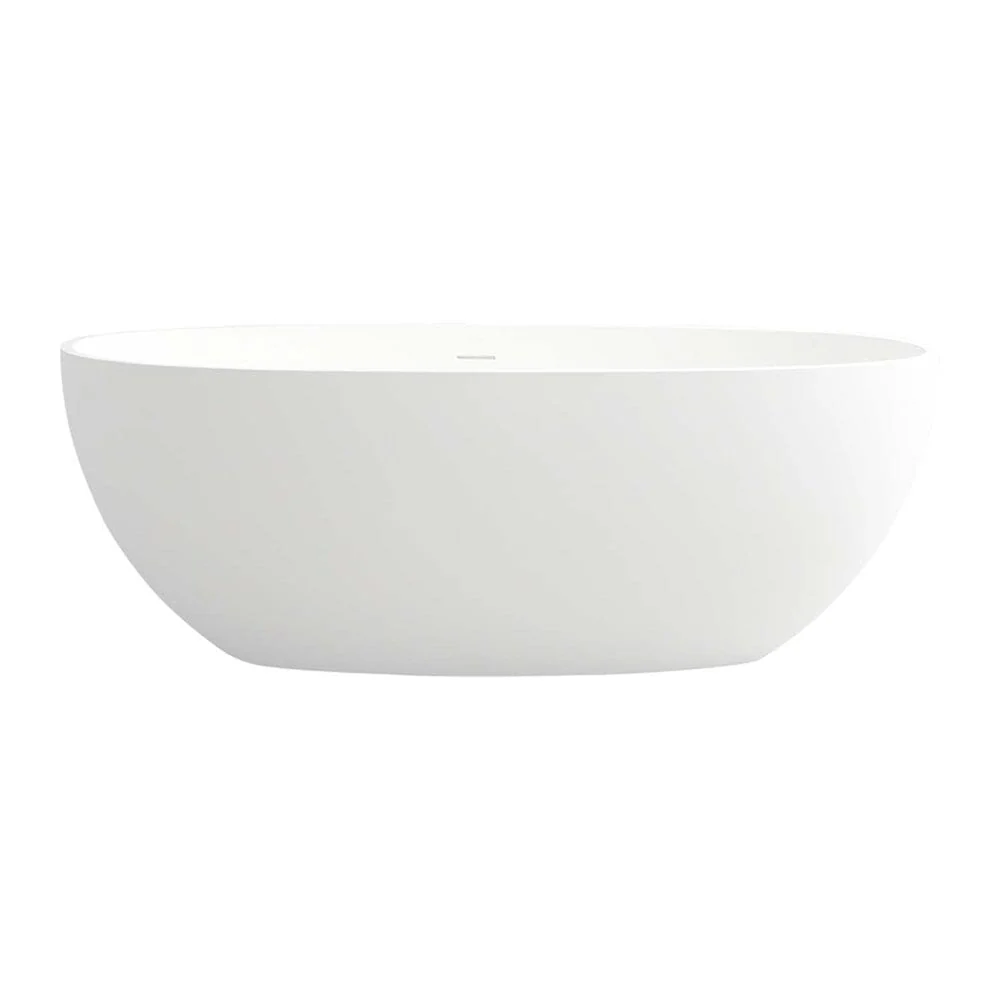 65" Solid Surface Stone Resin Oval-shaped Freestanding Soaking Bathtub with Overflow - Image 22