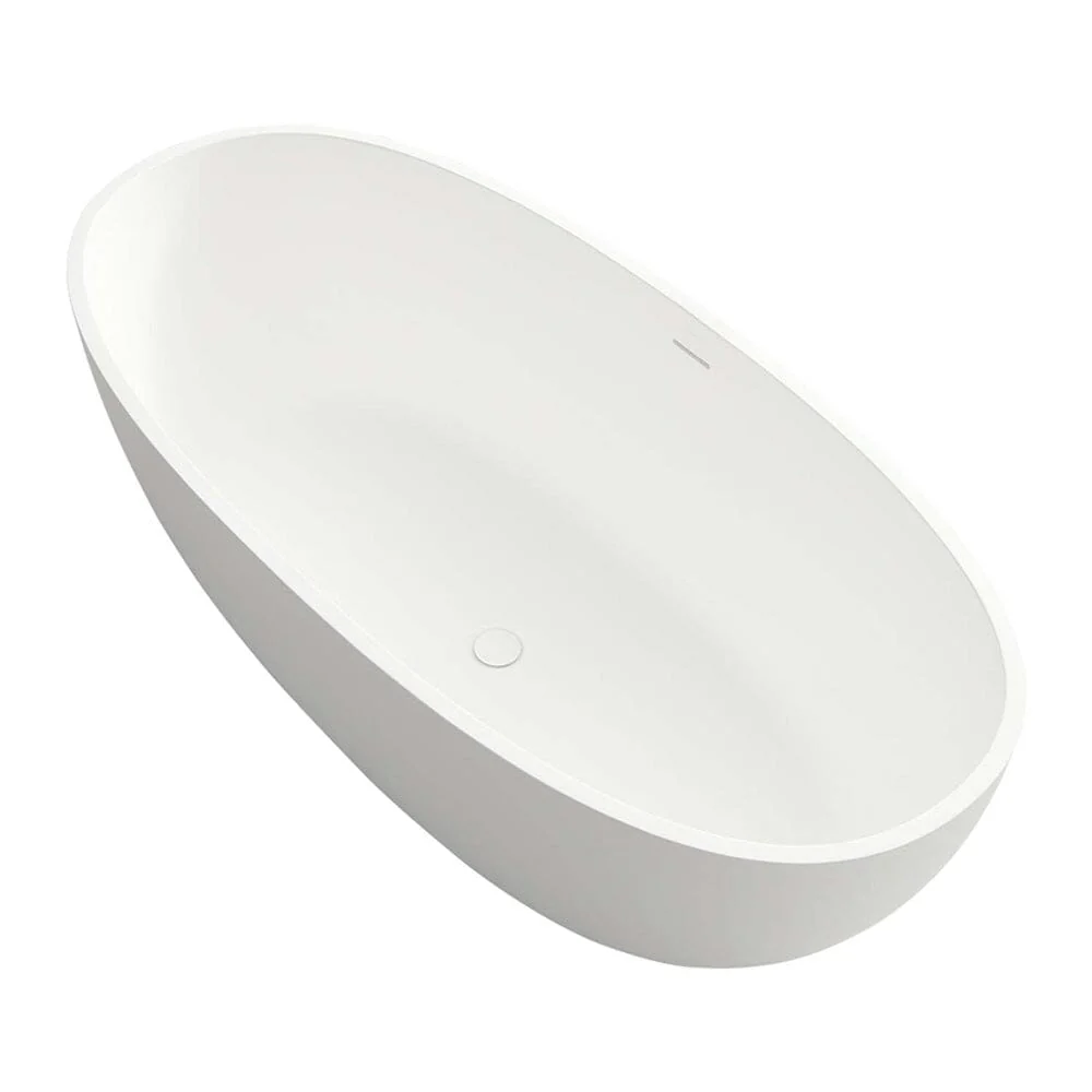 65" Solid Surface Stone Resin Oval-shaped Freestanding Soaking Bathtub with Overflow - Image 23
