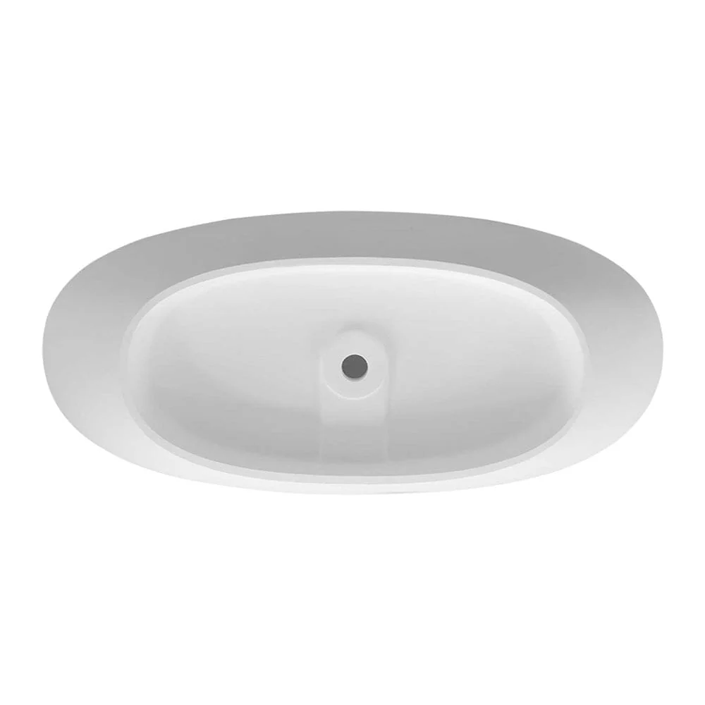 65" Solid Surface Stone Resin Oval-shaped Freestanding Soaking Bathtub with Overflow - Image 24