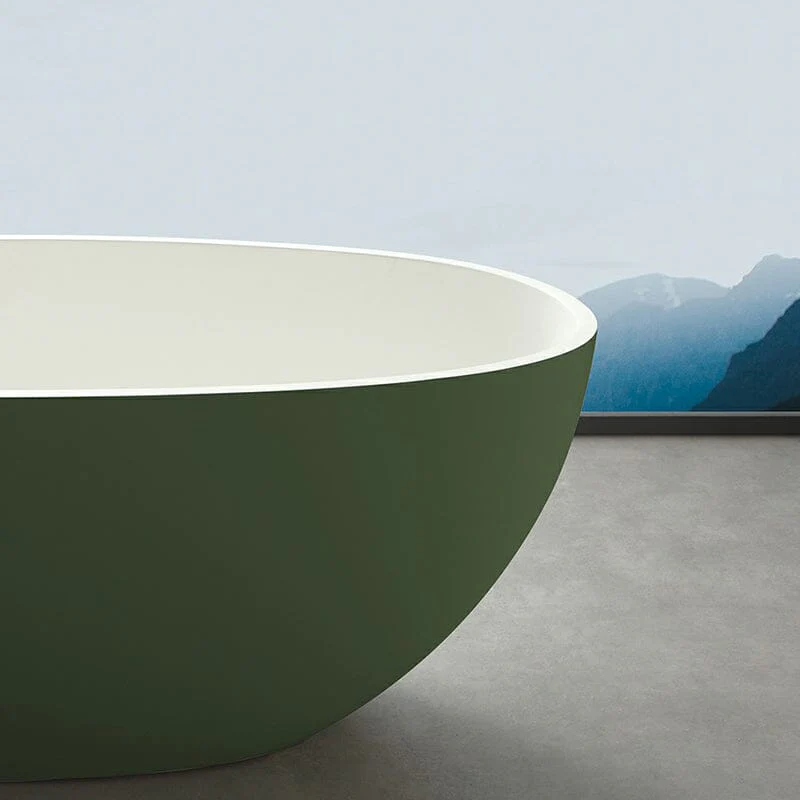 65" Solid Surface Stone Resin Oval-shaped Freestanding Soaking Bathtub with Overflow - Image 6