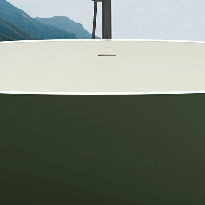 65" Solid Surface Stone Resin Oval-shaped Freestanding Soaking Bathtub with Overflow - Image 7