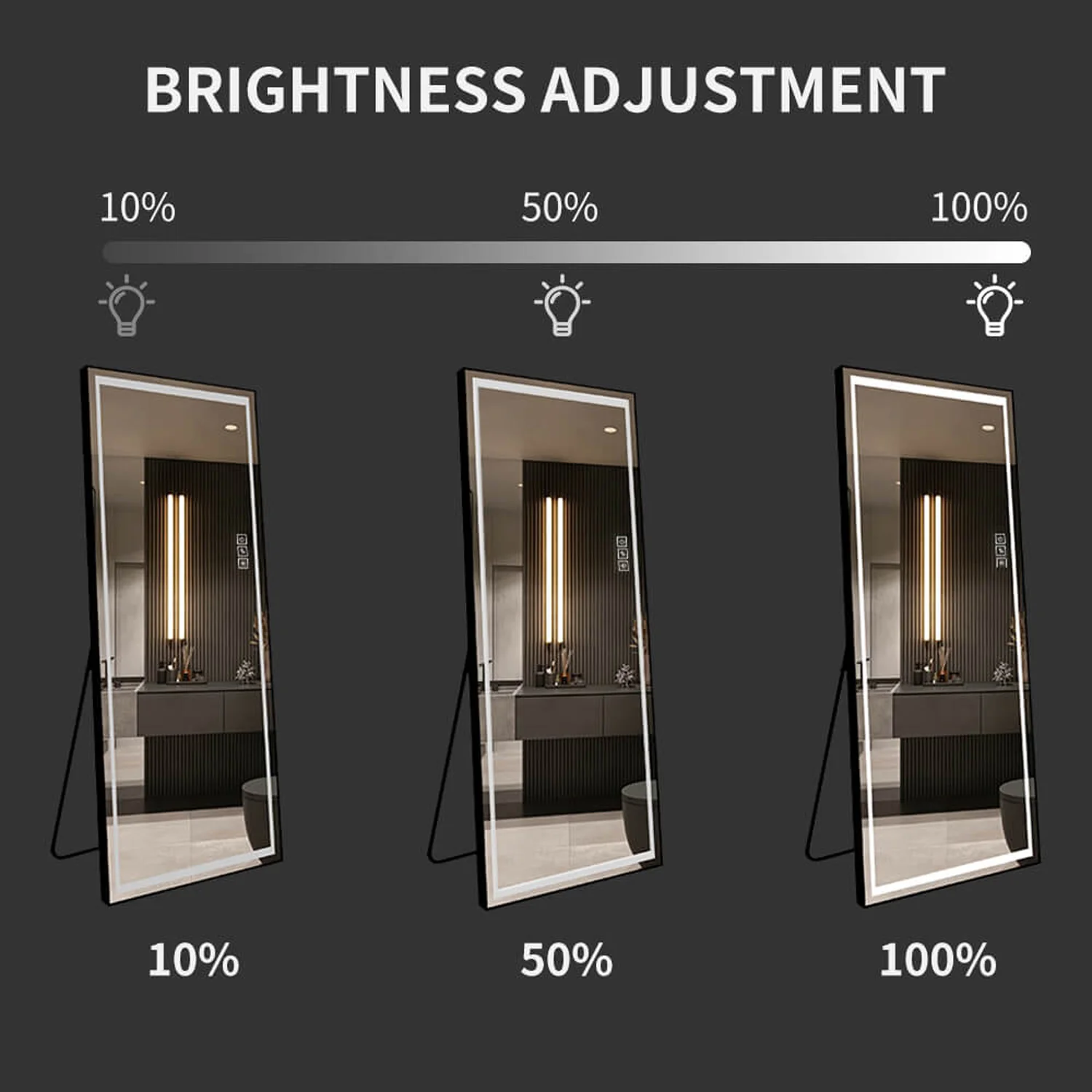 65"x21" Full Length LED Floor Mirror with 3-Color Dimmable Lights - Image 7