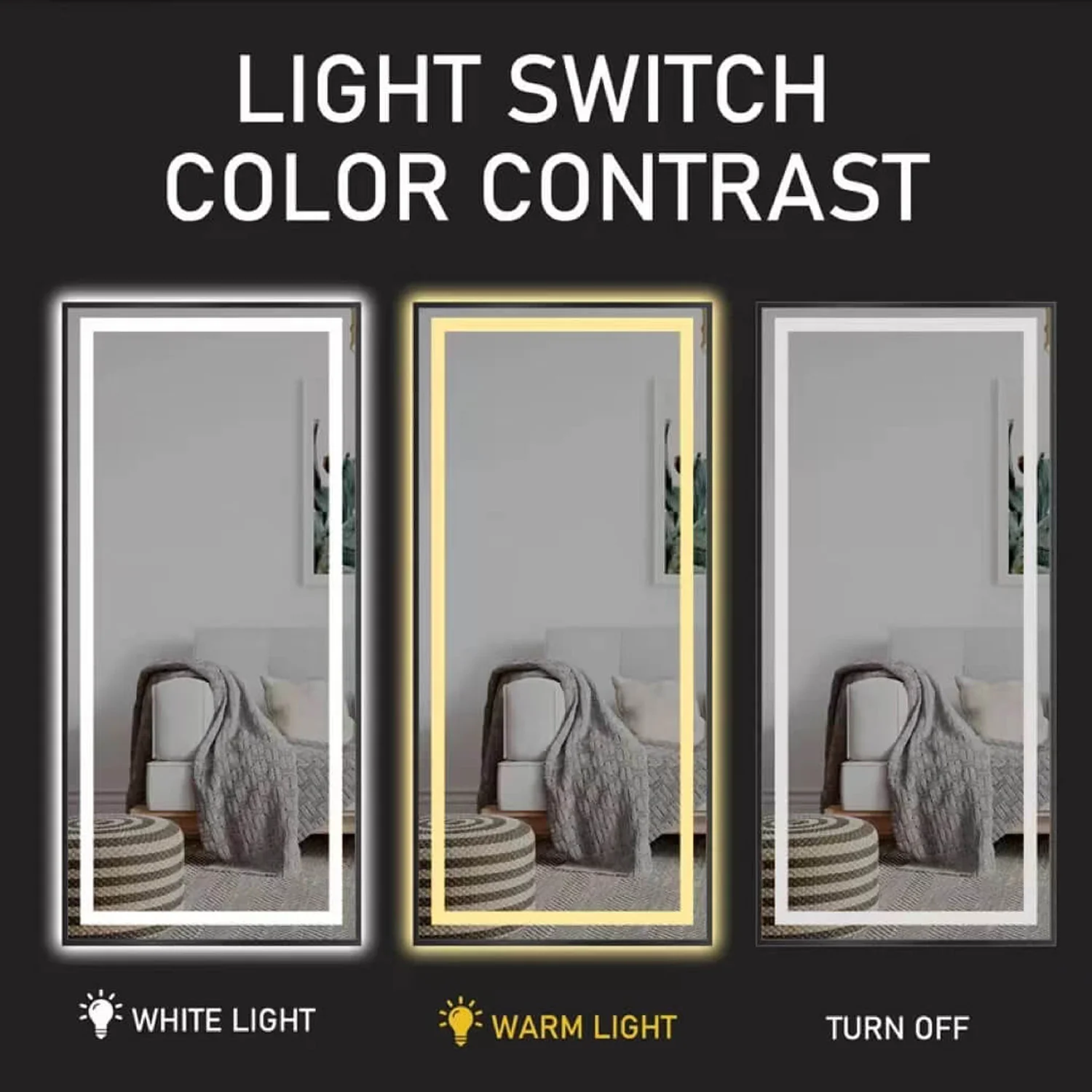 65"x21" Full Length LED Floor Mirror with 3-Color Dimmable Lights - Image 8