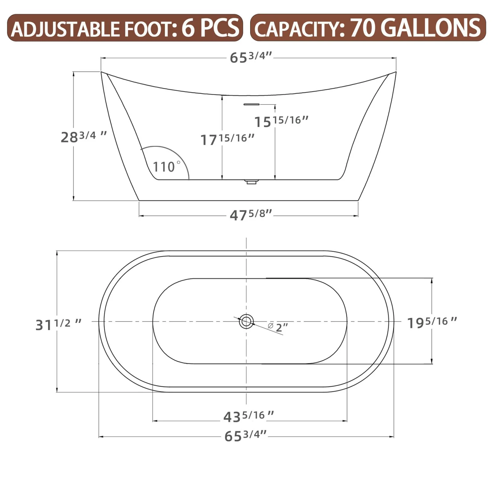 66" Insulated Double Slipper Freestanding Bathtub - Image 11